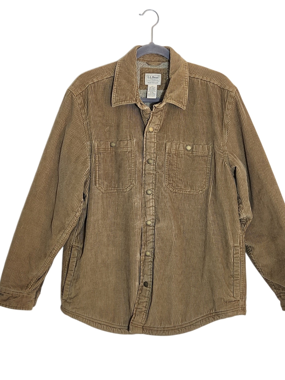 L.L. Bean Mens Brown Corduroy Sherpa Lined Shacket Size Medium Traditional Fit